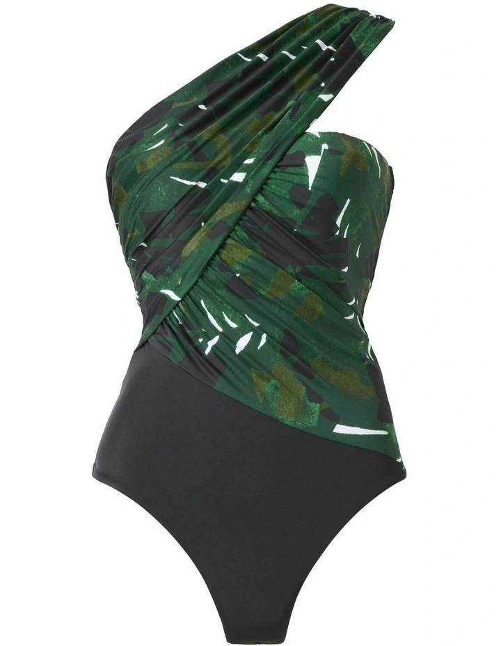 Palmetto Goddess One Shoulder Tummy Control Swimsuit in Green Multi image 6