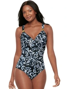 Adorn Siren Crossover Shaping Swimsuit in Black/White