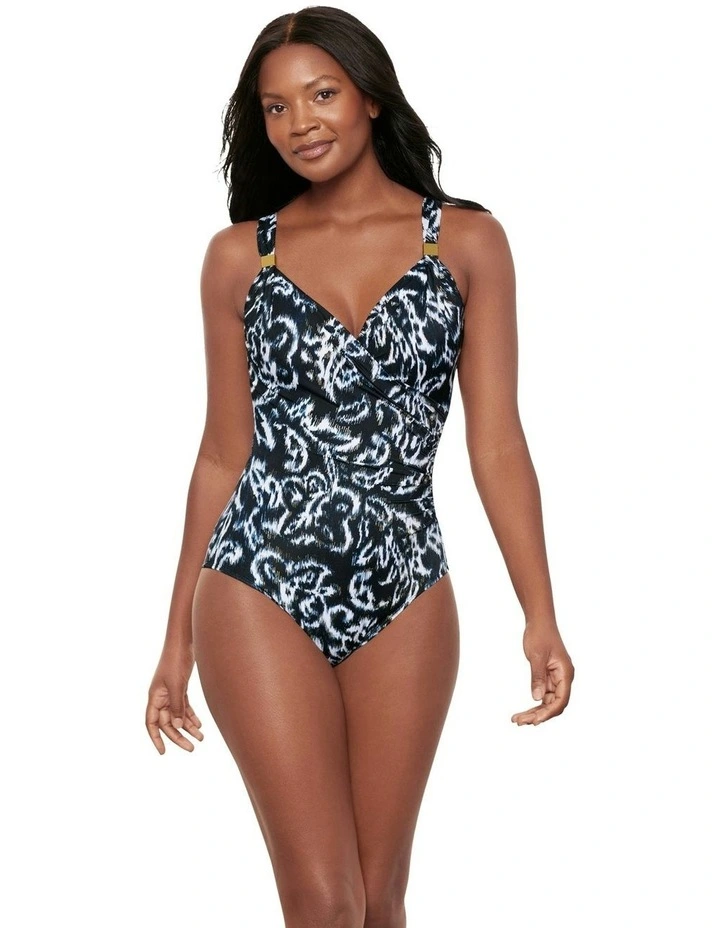 Adorn Siren Crossover Shaping Swimsuit in Black/White image 5