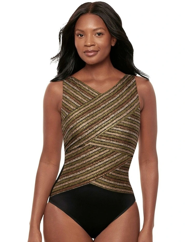 Sparkle Sands Brio High Neck Underwired One-Piece Shaping Swimsuit in Black Multi image 1