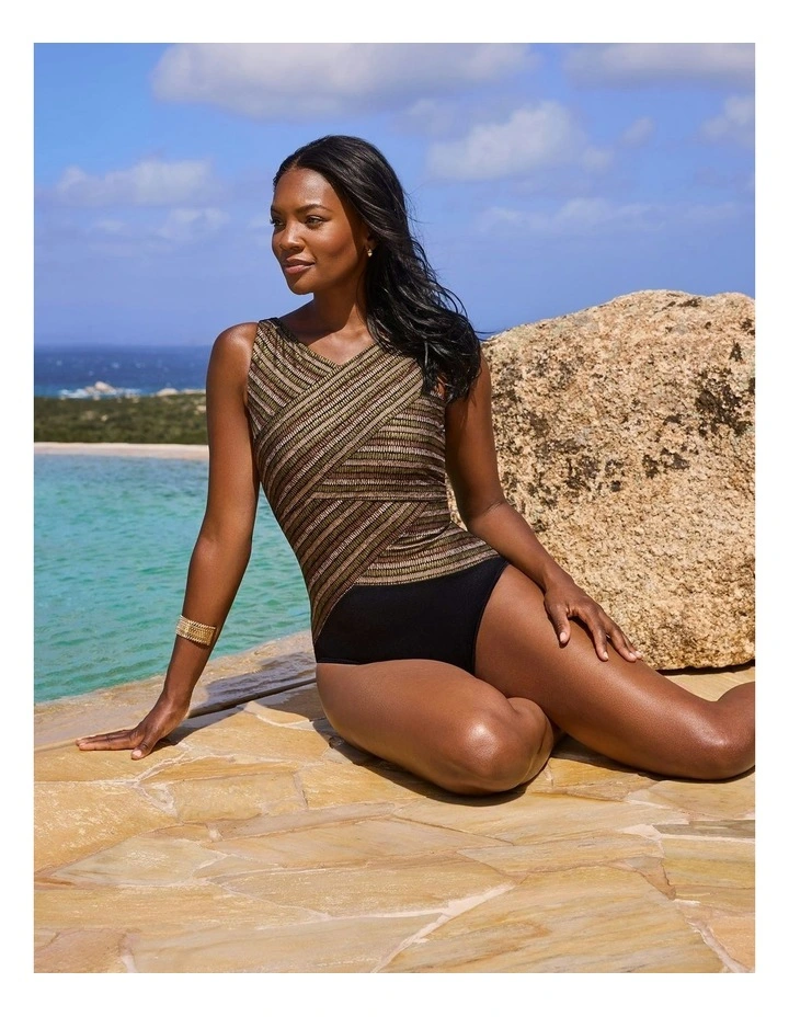 Sparkle Sands Brio High Neck Underwired One-Piece Shaping Swimsuit in Black Multi image 3