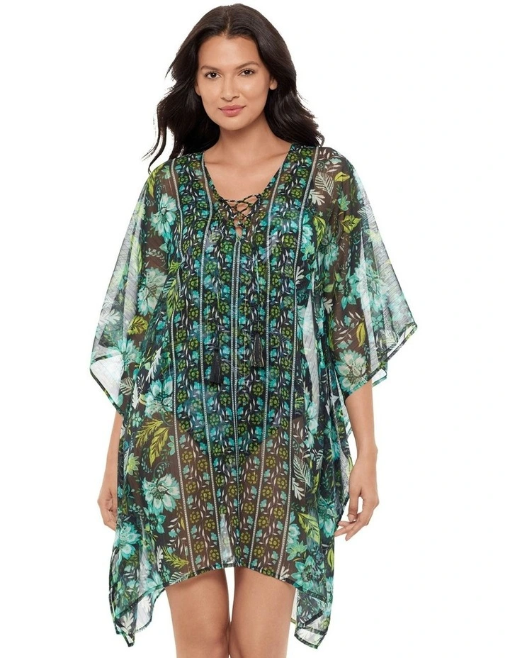 Florica Sheer Chiffon Caftan Beach Cover Up in Black Multi image 1