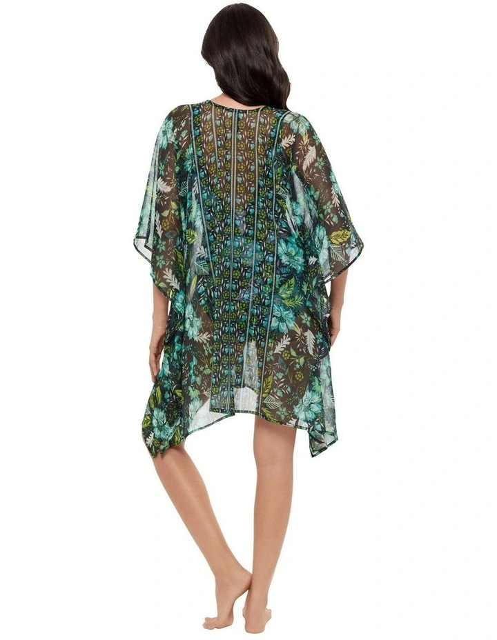 Florica Sheer Chiffon Caftan Beach Cover Up in Black Multi image 2