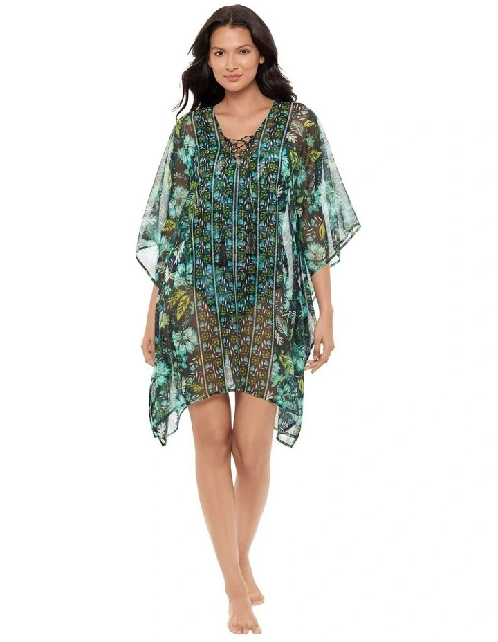 Florica Sheer Chiffon Caftan Beach Cover Up in Black Multi image 4