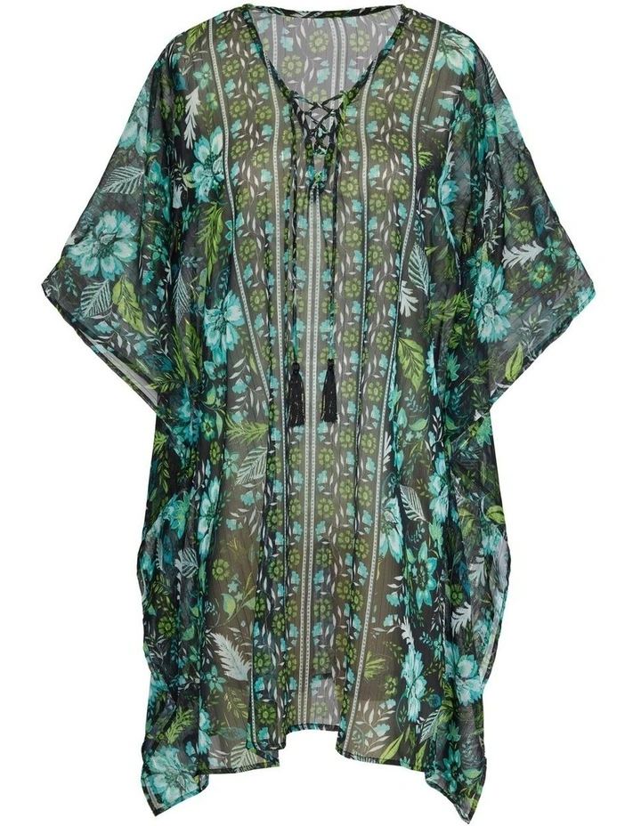 Florica Sheer Chiffon Caftan Beach Cover Up in Black Multi image 6