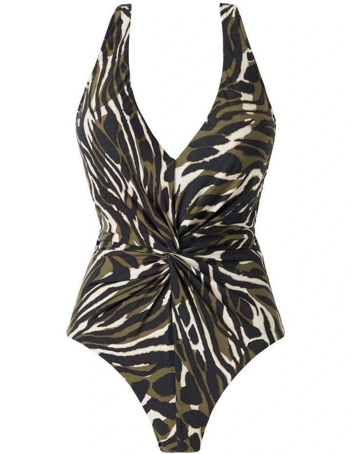 Safari Sands Drew V Neck One Piece Shaping Swimsuit in Black/Multi image 5