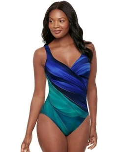 Maldiva It's a Wrap Underwired Tummy Control Swimsuit in Blue Multi