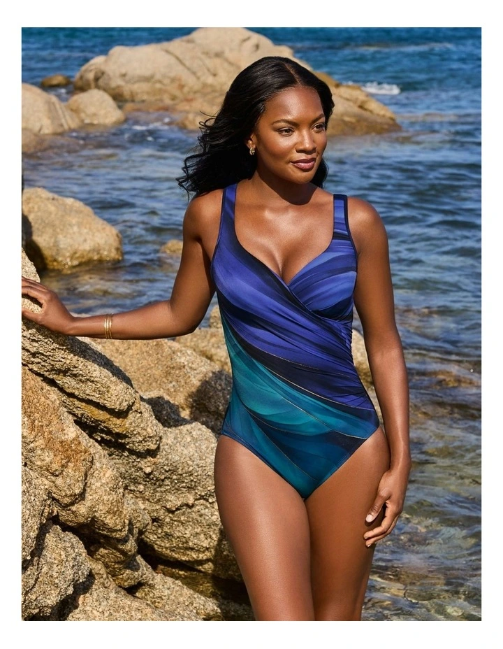 Maldiva It's a Wrap Underwired Tummy Control Swimsuit in Blue Multi image 3
