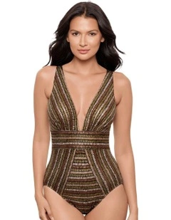Sparkle Sands Odyssey Plunge Tummy Control Shaping Swimsuit in Black Multi