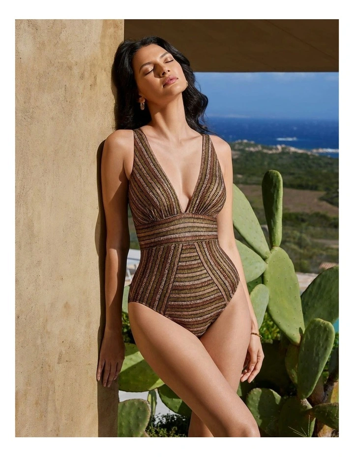 Sparkle Sands Odyssey Plunge Tummy Control Shaping Swimsuit in Black Multi image 3