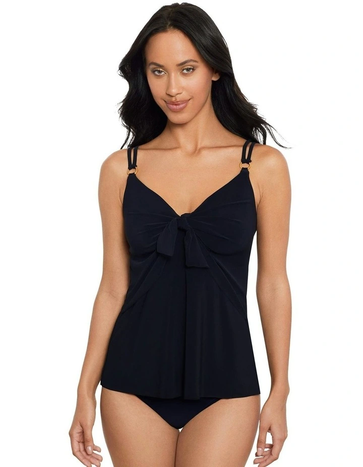 Obi One Akikio Knot Detail Loose Fit Tankini Top in Black image 1