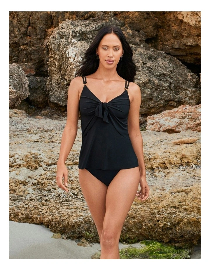 Obi One Akikio Knot Detail Loose Fit Tankini Top in Black image 3