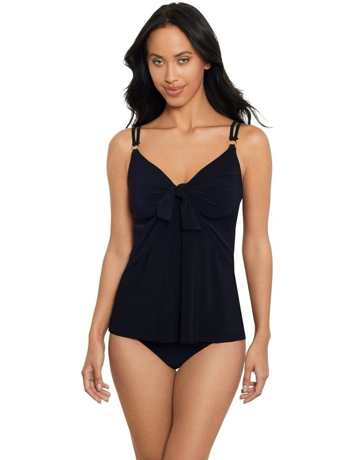Obi One Akikio Knot Detail Loose Fit Tankini Top in Black image 5