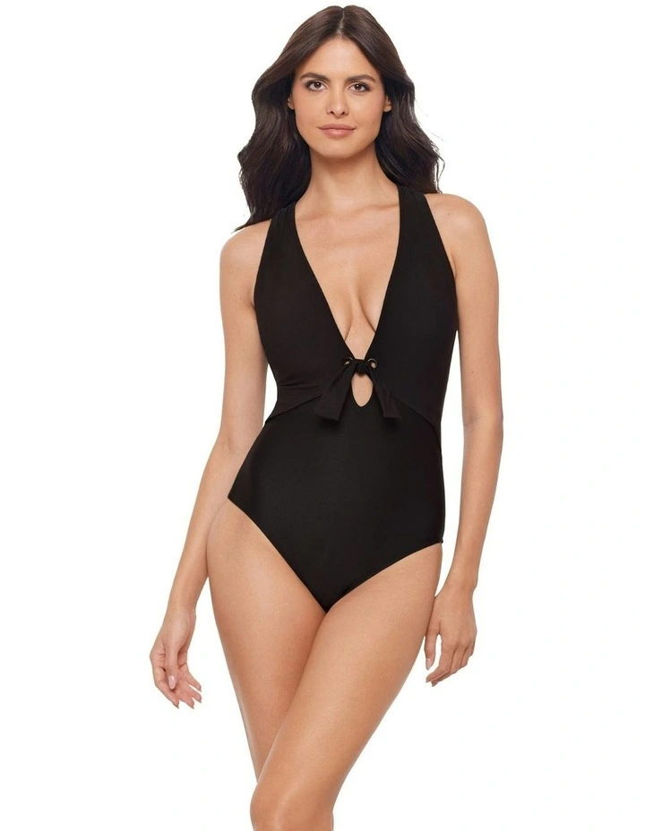 Halle Plunge Tie Front Shaping One-Piece Swimsuit in Black image 5
