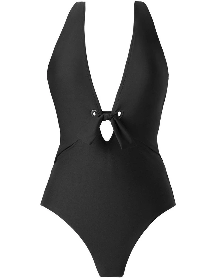 Halle Plunge Tie Front Shaping One-Piece Swimsuit in Black image 6