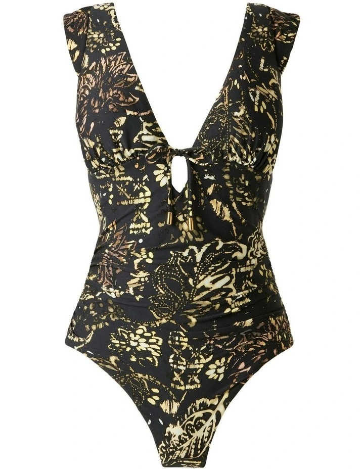 Balinese Dash Open Back One-Piece Shaping Swimsuit in Black Multi image 6