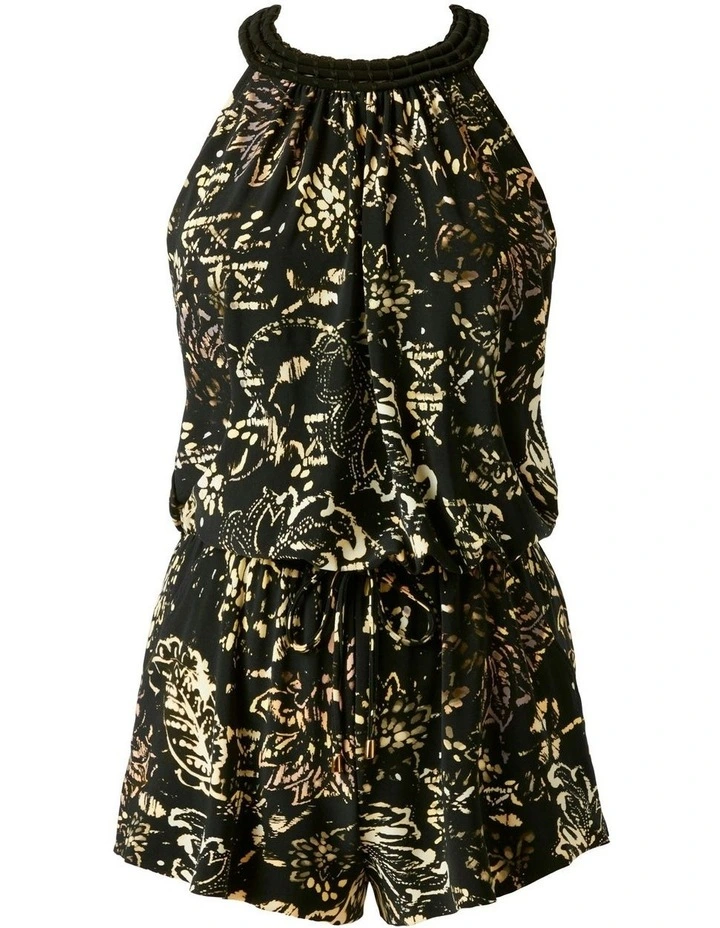 Balinese Piper Shaping Underwired Halter Swim Romper in Black Multi image 6