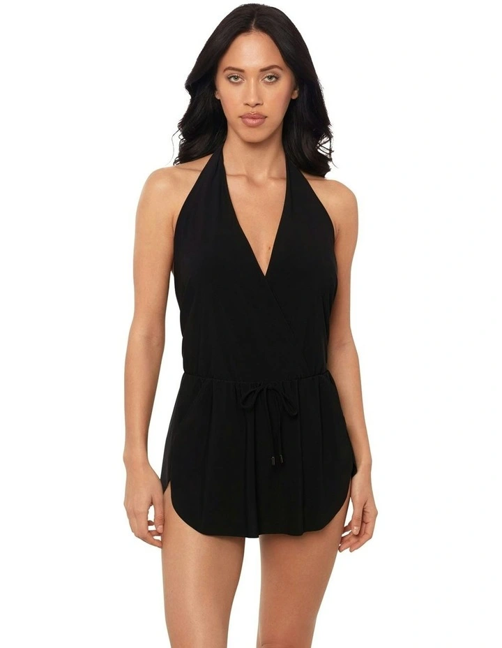 Ellie Shaping Halter Swimdress With Pockets in Black image 5