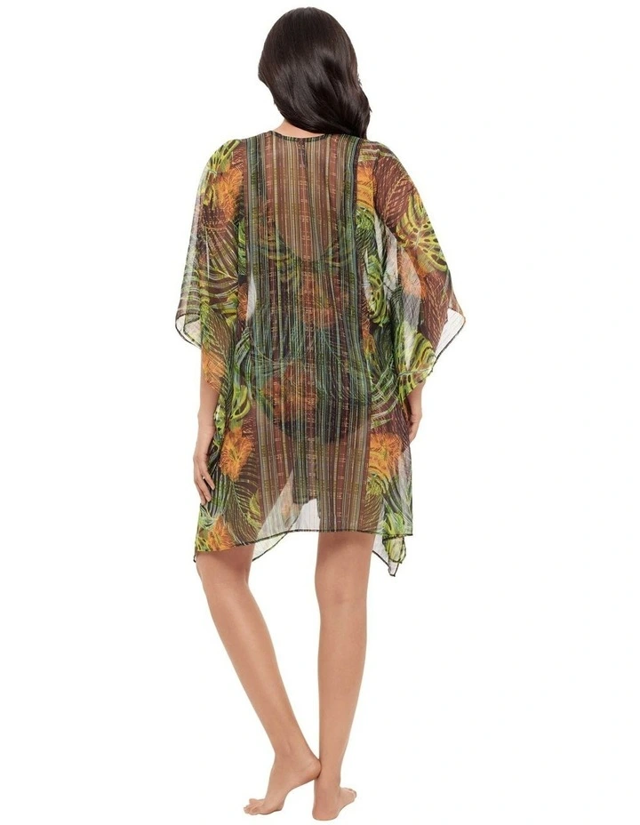 Sunset Islet Sheer Chiffon Caftan Beach Cover Up in Black Multi image 2