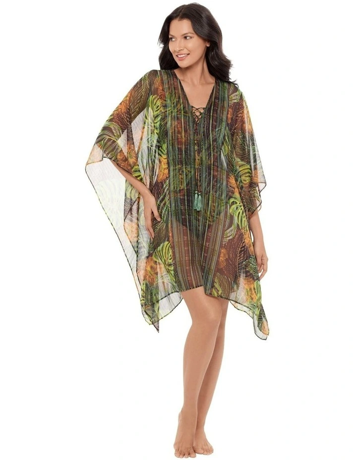 Sunset Islet Sheer Chiffon Caftan Beach Cover Up in Black Multi image 4
