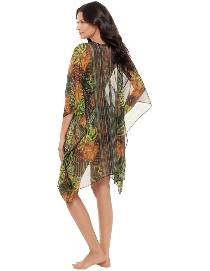 Sunset Islet Sheer Chiffon Caftan Beach Cover Up in Black Multi image 5