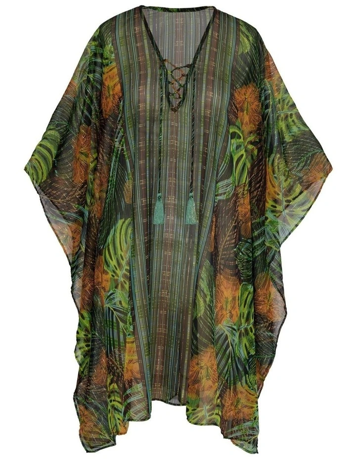 Sunset Islet Sheer Chiffon Caftan Beach Cover Up in Black Multi image 6