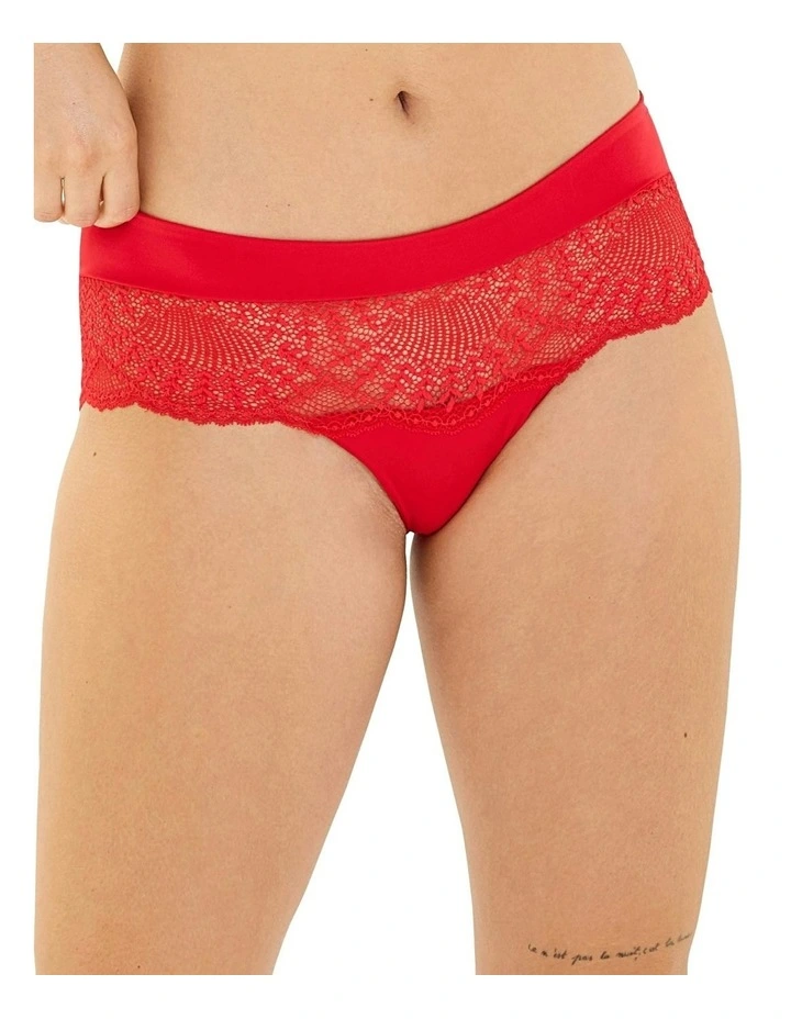 Fidele Shorty Style Microfibre And Lace Brief in Red image 1