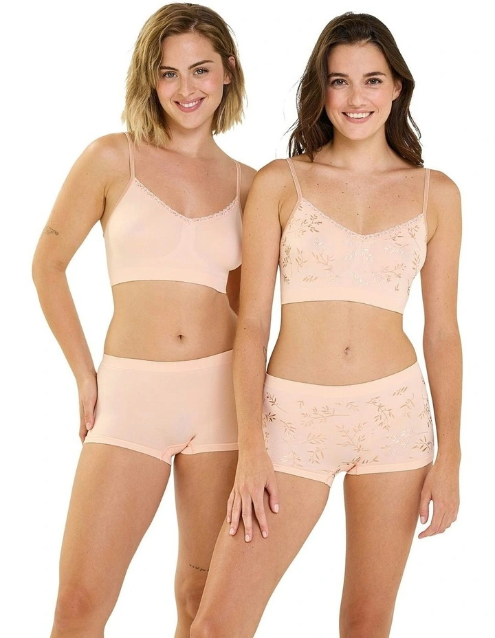 Zen Anniversaire Crop Top Style Wirefree Bralette - 2 Pack in Copper Leaf/Peach Keen image 3
