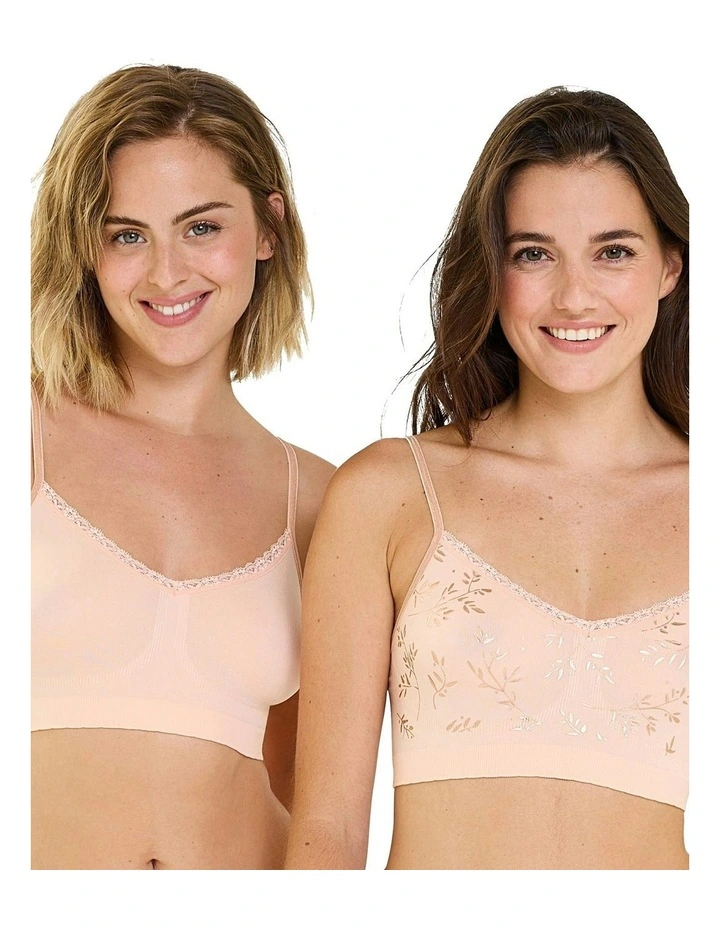 Zen Anniversaire Crop Top Style Wirefree Bralette - 2 Pack in Copper Leaf/Peach Keen image 6