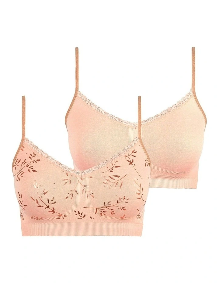 Zen Anniversaire Crop Top Style Wirefree Bralette - 2 Pack in Copper Leaf/Peach Keen image 7