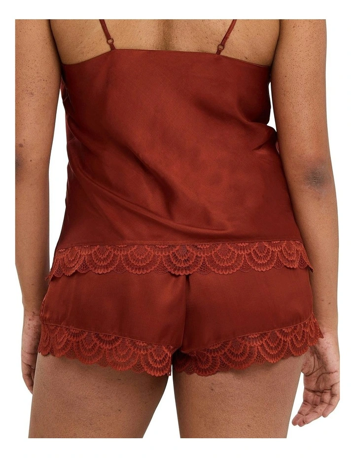 Charming Silky Satin Pyjama Shorts With Lace in Red image 2