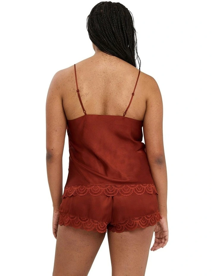 Charming Silky Satin Pyjama Shorts With Lace in Red image 4