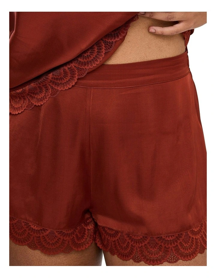 Charming Silky Satin Pyjama Shorts With Lace in Red image 6