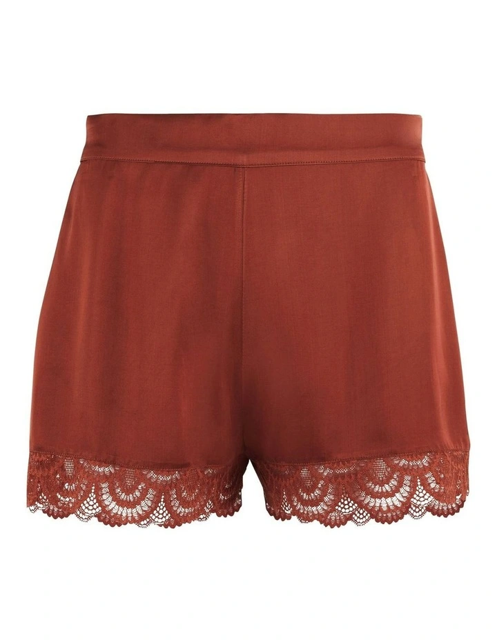 Charming Silky Satin Pyjama Shorts With Lace in Red image 7