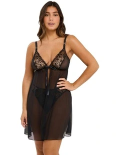 Deva Sheer Babydoll Chemise Nightdress in Black
