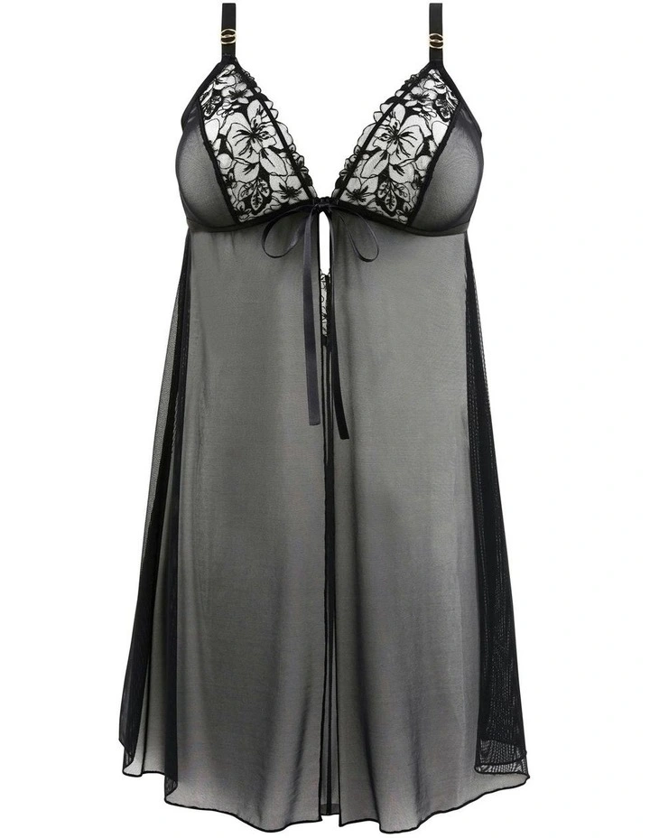 Deva Sheer Babydoll Chemise Nightdress in Black image 6