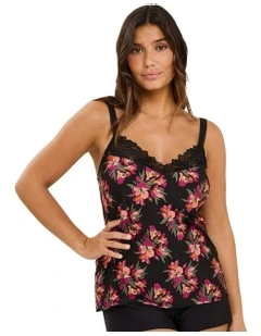 Oriane Microfibre Pyjama Camisole With Lace in Black