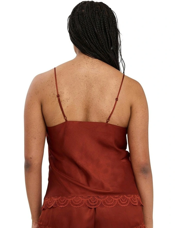 Charming Silky Satin Camisole With Lace in Red image 2