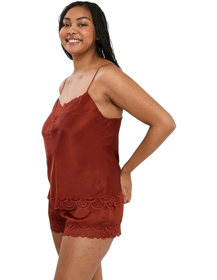 Charming Silky Satin Camisole With Lace in Red image 3
