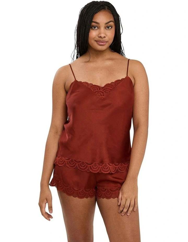 Charming Silky Satin Camisole With Lace in Red image 5