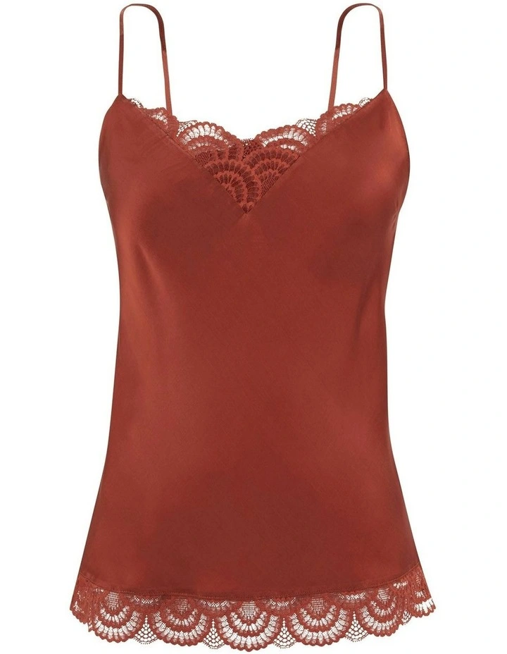 Charming Silky Satin Camisole With Lace in Red image 6