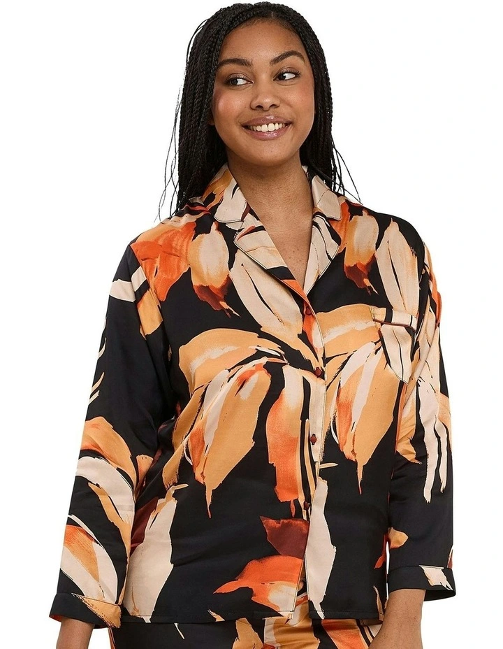 Pure Chic Viscose Satin Pyjama Shirt in Black image 1