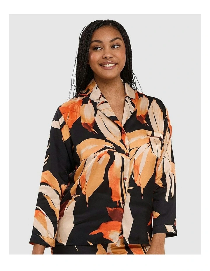 Pure Chic Viscose Satin Pyjama Shirt in Black image 1