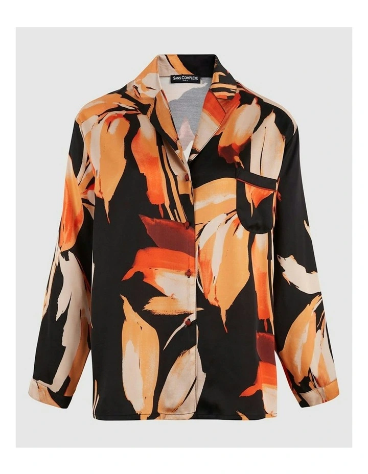 Pure Chic Viscose Satin Pyjama Shirt in Black image 3