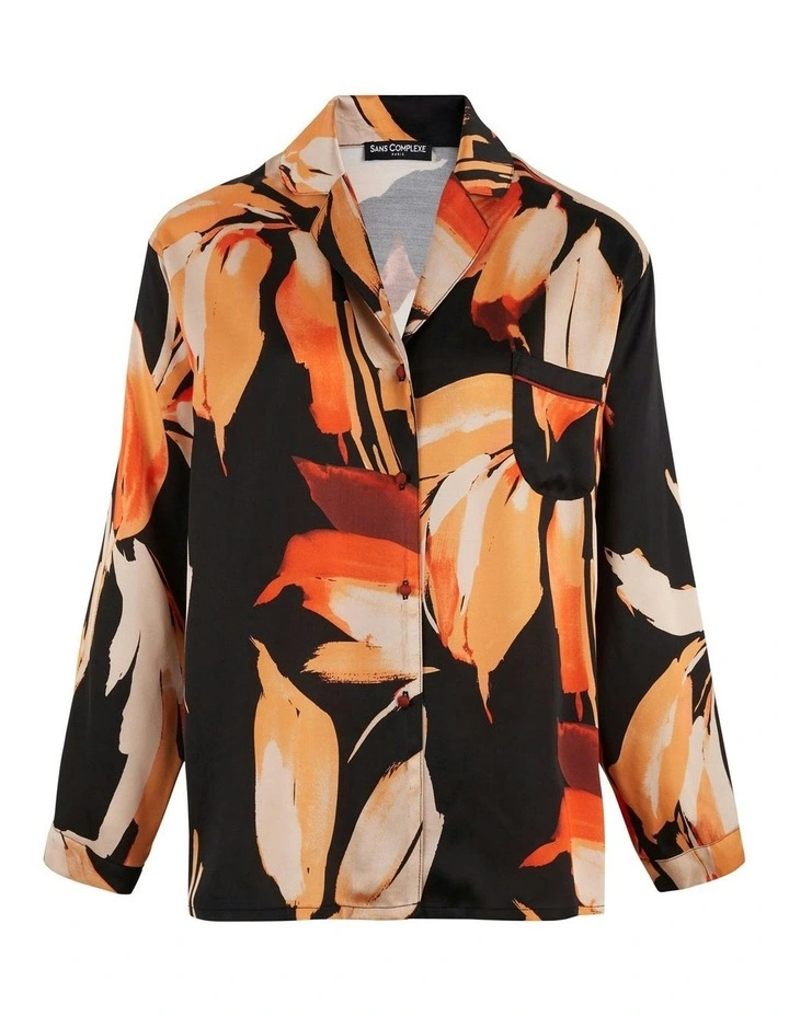 Pure Chic Viscose Satin Pyjama Shirt in Black image 7