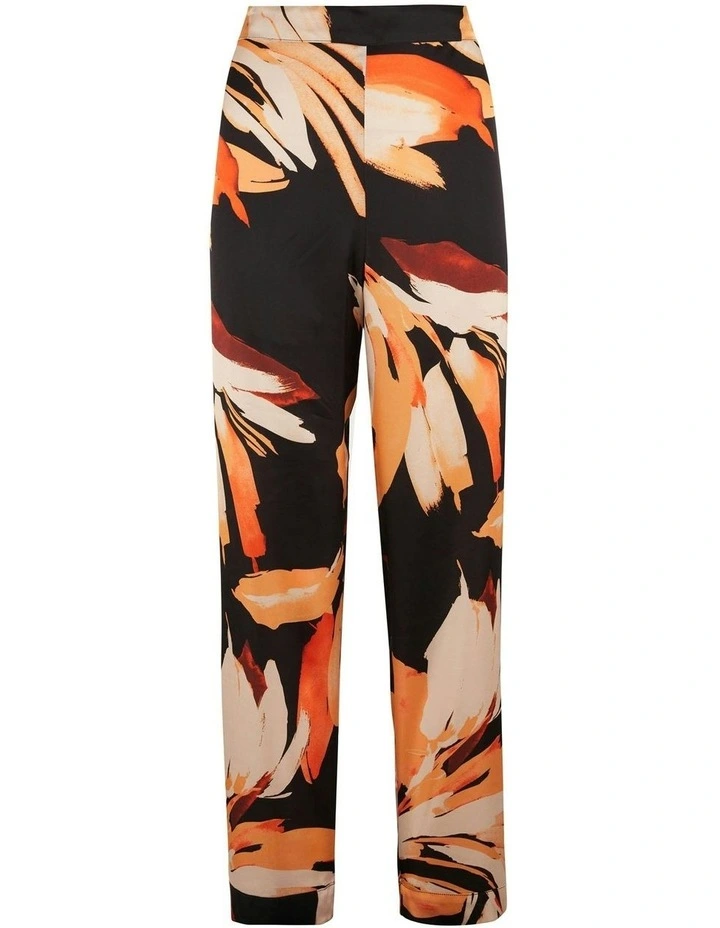 Pure Chic Floral Print Viscose Satin Pyjama Pants in Black image 1