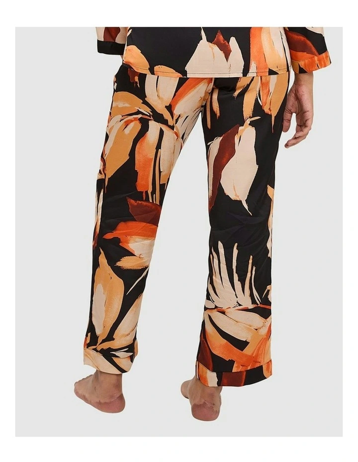 Pure Chic Floral Print Viscose Satin Pyjama Pants in Black image 2