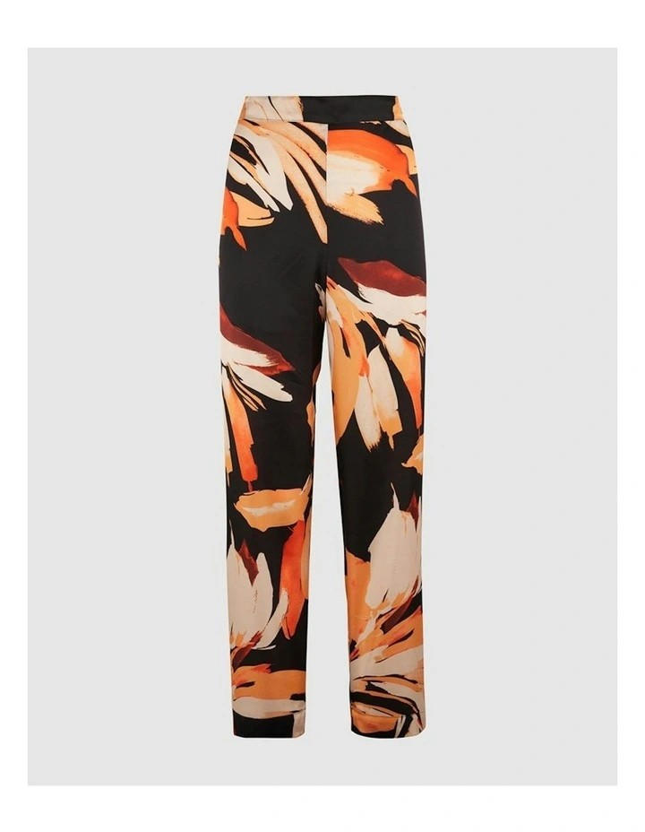 Pure Chic Floral Print Viscose Satin Pyjama Pants in Black image 3