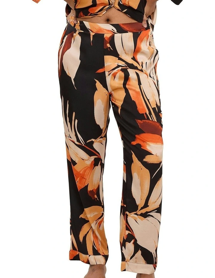 Pure Chic Floral Print Viscose Satin Pyjama Pants in Black image 5