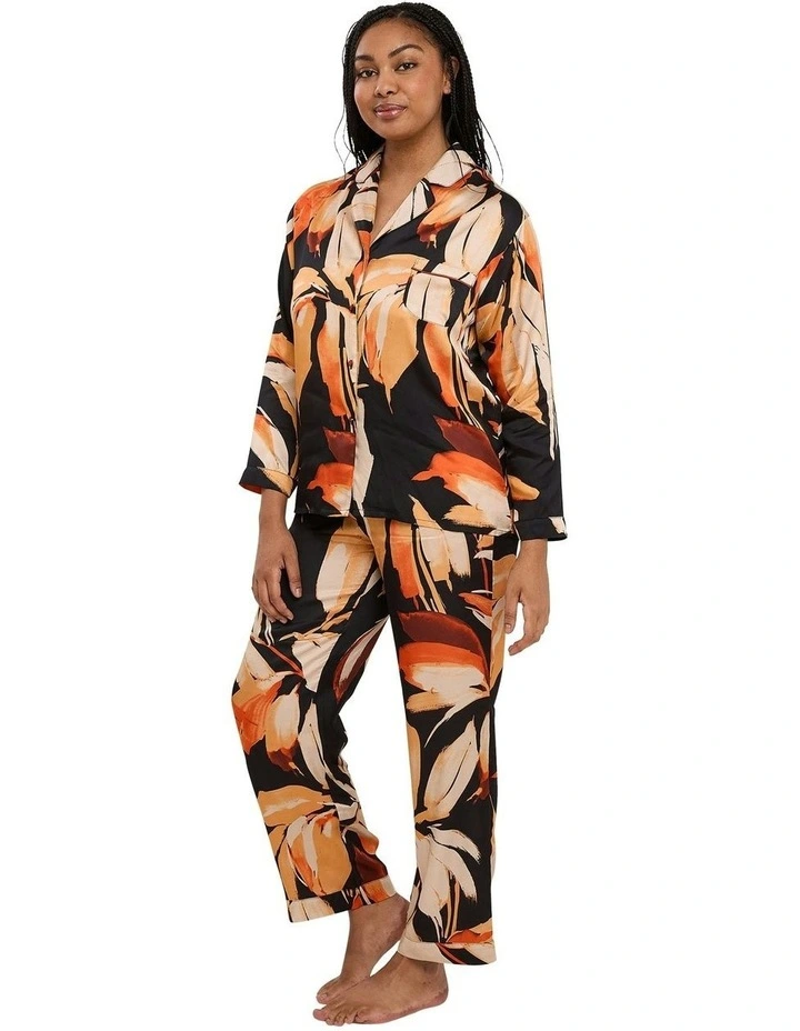 Pure Chic Floral Print Viscose Satin Pyjama Pants in Black image 7